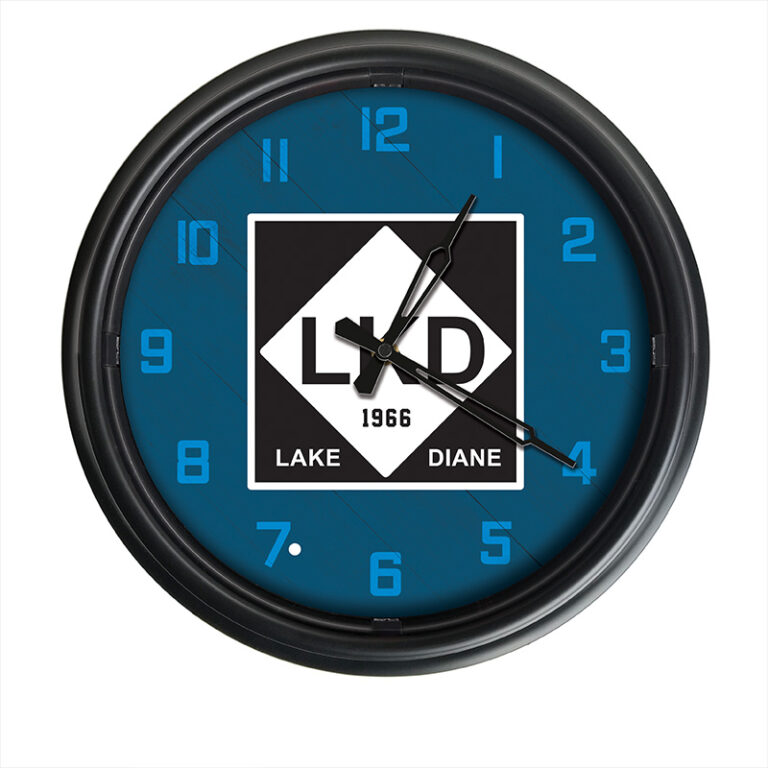custom promotional indoor outdoor LED clock black case Lake Diane