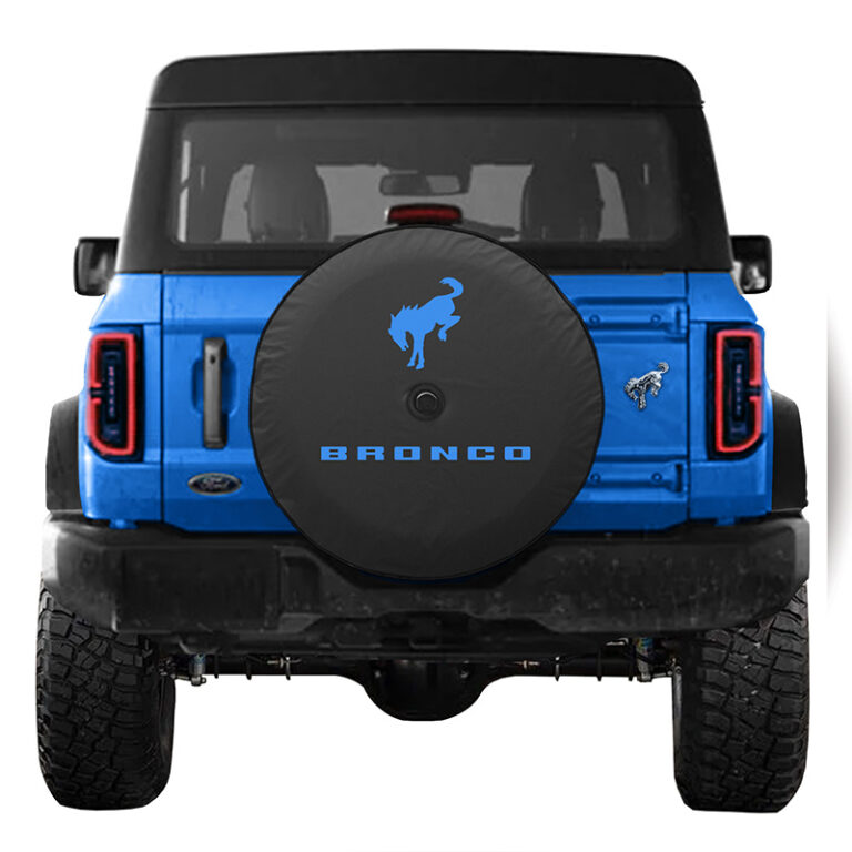 custom promotional black tire cover bronco logo with camera port on ford bronco